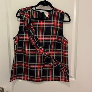J. Crew Stewart Plaid sleeveless top with ruffle